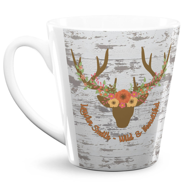 Custom Floral Antler 12 Oz Latte Mug (Personalized)
