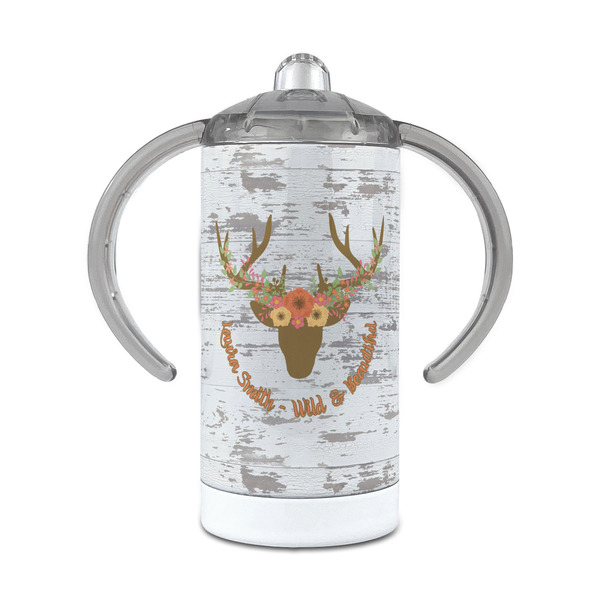 Custom Floral Antler 12 oz Stainless Steel Sippy Cup (Personalized)