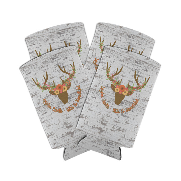 Custom Floral Antler Can Cooler (tall 12 oz) - Set of 4 (Personalized)