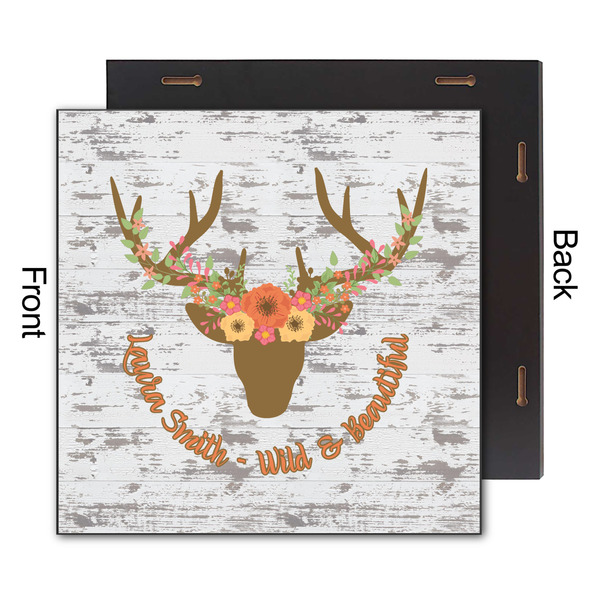 Floral Antler 12x12 Wood Print - Front & Back View