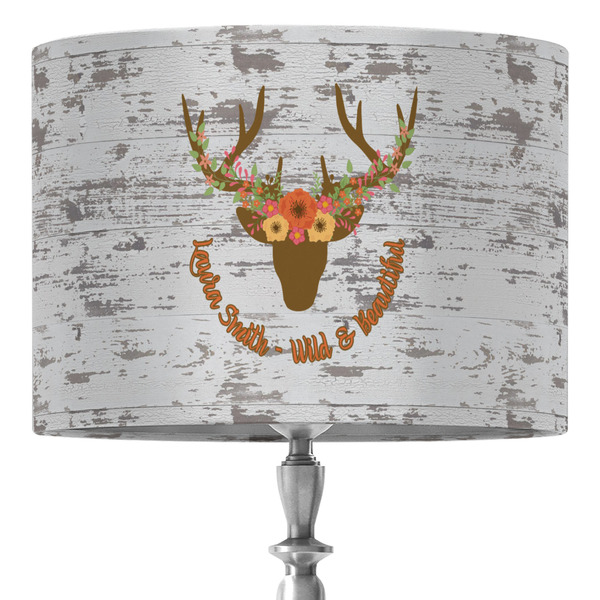 Custom Floral Antler 16" Drum Lamp Shade - Fabric (Personalized)