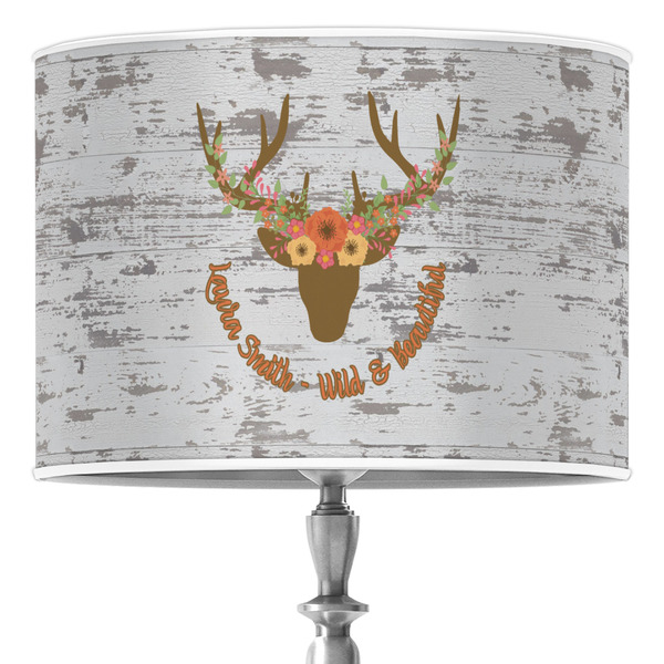 Custom Floral Antler 16" Drum Lamp Shade - Poly-film (Personalized)