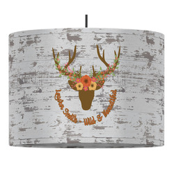 Floral Antler 16" Drum Pendant Lamp - Fabric (Personalized)