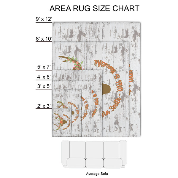 Floral Antler 2'x3' Indoor Area Rugs - Size Chart