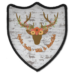 Floral Antler Iron On Shield Patch B w/ Name or Text