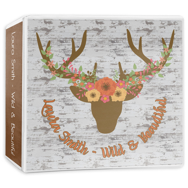 Custom Floral Antler 3-Ring Binder - 3 inch (Personalized)