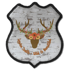 Floral Antler Iron On Shield Patch C w/ Name or Text