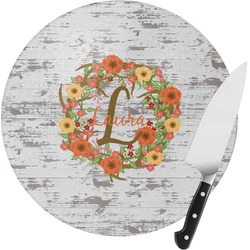 Floral Antler Round Glass Cutting Board - Small (Personalized)