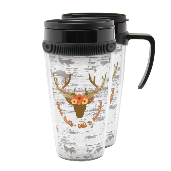 Custom Floral Antler Acrylic Travel Mug (Personalized)