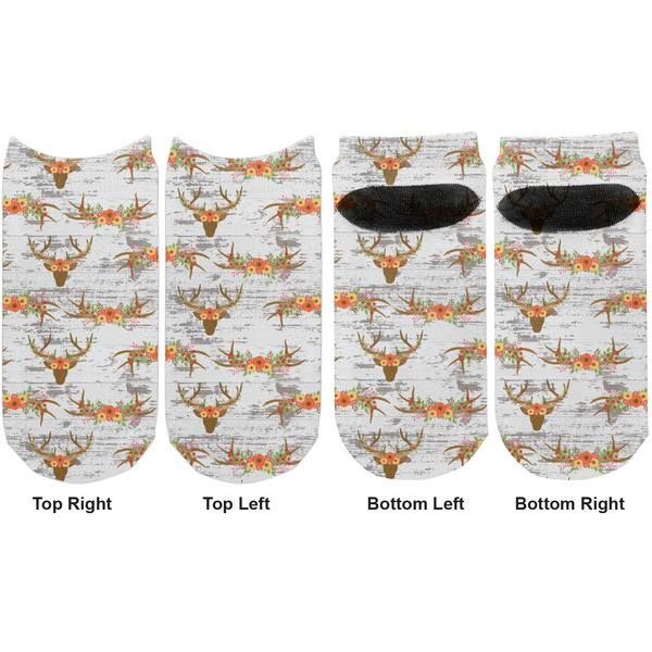 Floral Antler Adult Ankle Socks - Double Pair - Front and Back - Apvl