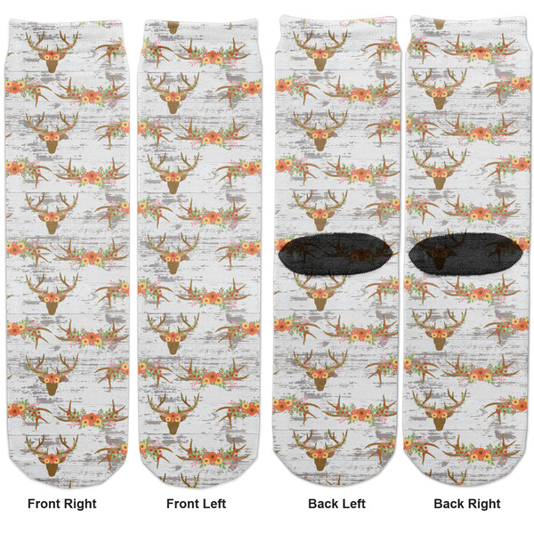 Floral Antler Adult Crew Socks - Double Pair - Front and Back - Apvl
