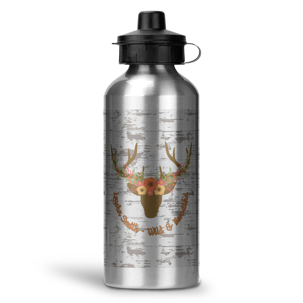 Custom Floral Antler Water Bottle - Aluminum - 20 oz (Personalized)