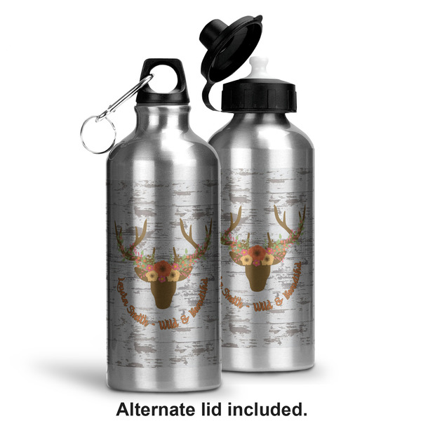 Floral Antler Aluminum Water Bottle - Alternate lid options