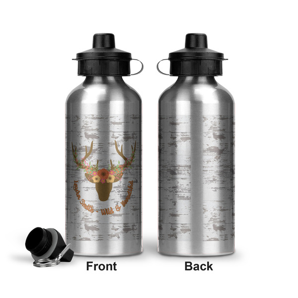 Floral Antler Aluminum Water Bottle - Front and Back