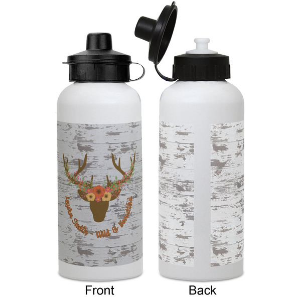 Floral Antler Aluminum Water Bottle - White APPROVAL