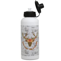 Floral Antler Water Bottles - Aluminum - 20 oz - White (Personalized)