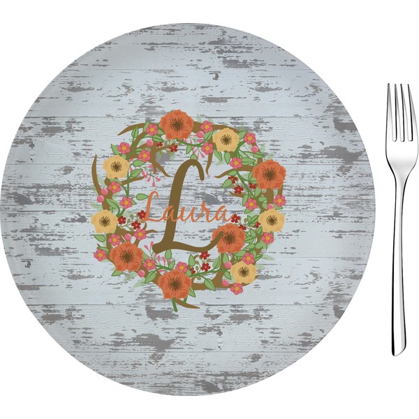 Custom Floral Antler Glass Appetizer / Dessert Plate 8" (Personalized)
