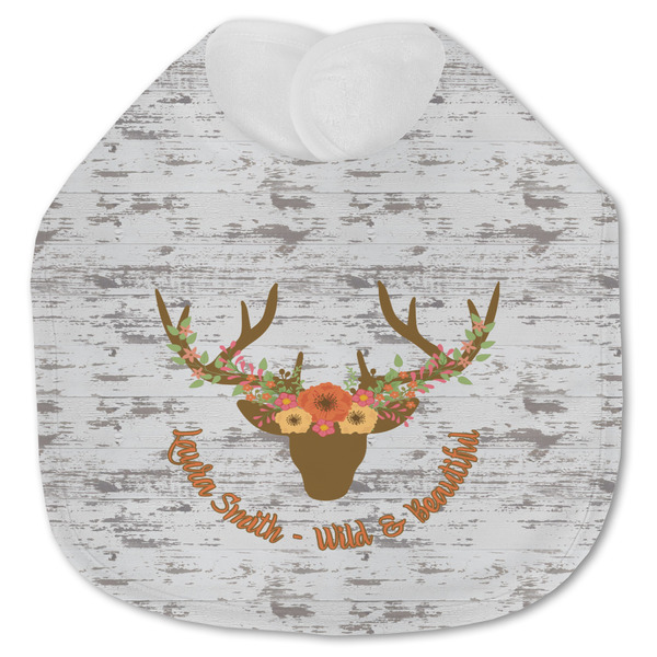 Custom Floral Antler Jersey Knit Baby Bib w/ Name or Text