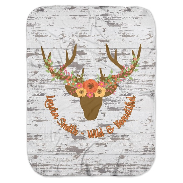 Custom Floral Antler Baby Swaddling Blanket (Personalized)