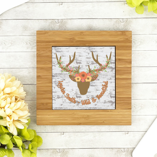Floral Antler Bamboo Trivet with 6" Tile - LIFESTYLE