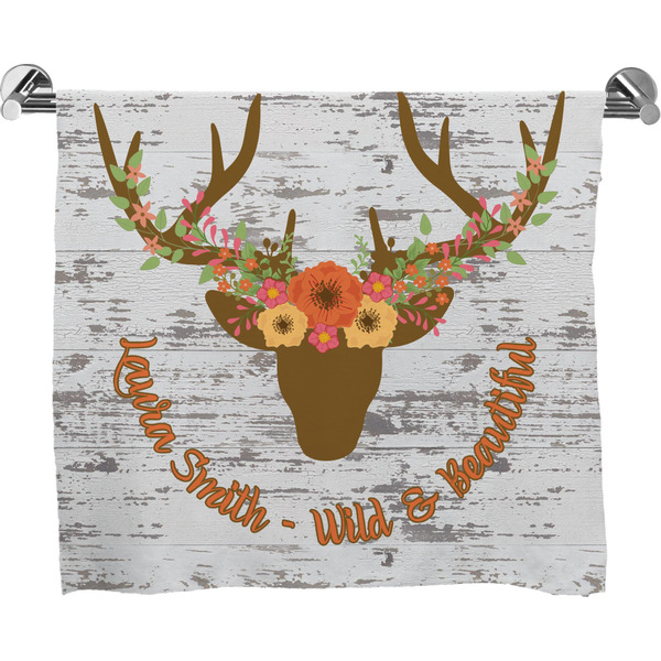 Custom Floral Antler Bath Towel (Personalized)