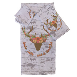 Floral Antler Bath Towel Set - 3 Pcs (Personalized)