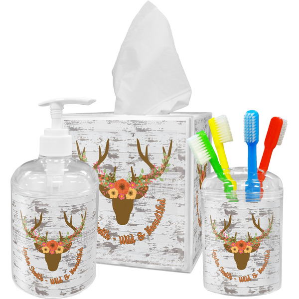 Floral Antler Bathroom Accessories Set (Personalized)