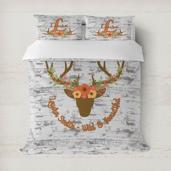 Custom Floral Antler Duvet Cover Set - Full / Queen (Personalized)