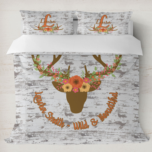 Custom Floral Antler Duvet Cover Set - King (Personalized)