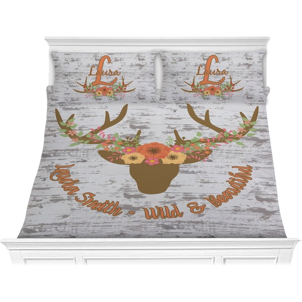 Custom Floral Antler Comforter Set - King (Personalized)
