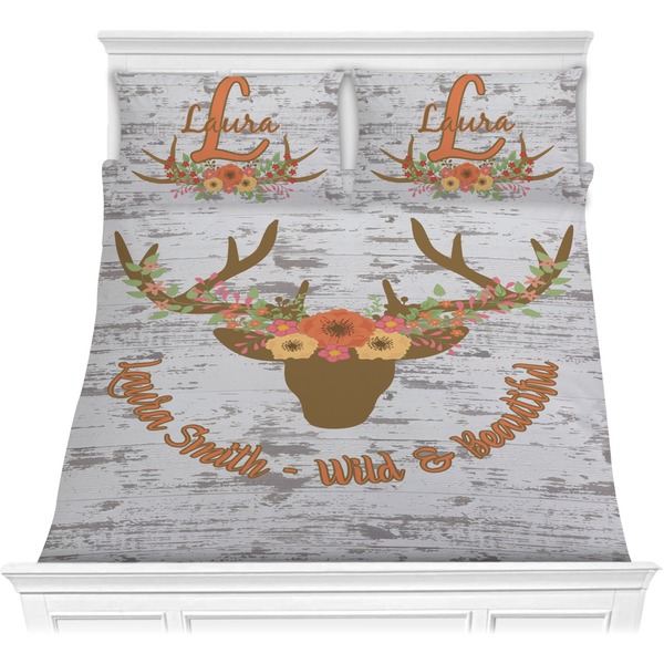 Custom Floral Antler Comforter Set - Full / Queen (Personalized)