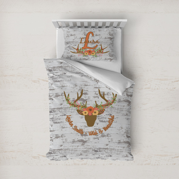 Custom Floral Antler Duvet Cover Set - Twin (Personalized)