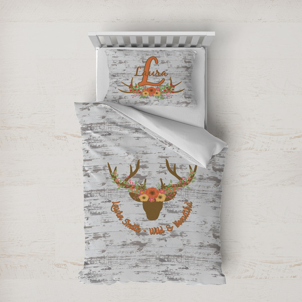 Custom Floral Antler Duvet Cover Set - Twin XL (Personalized)