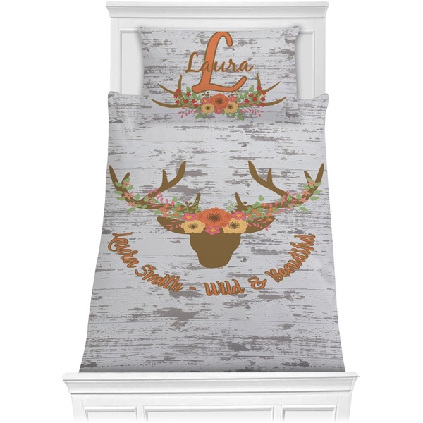 Custom Floral Antler Comforter Set - Twin XL (Personalized)