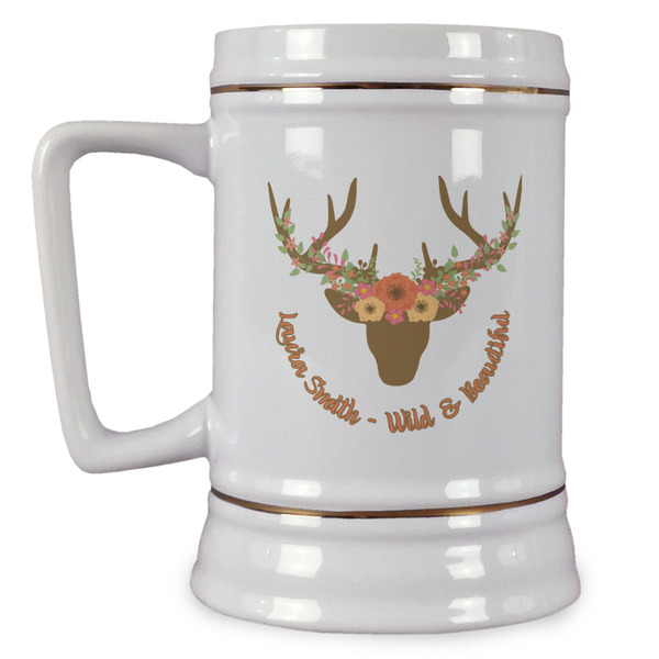 Custom Floral Antler Beer Stein (Personalized)