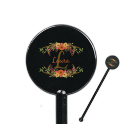Floral Antler 5.5" Round Plastic Stir Sticks - Black - Double Sided (Personalized)