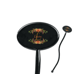 Floral Antler 7" Oval Plastic Stir Sticks - Black - Single Sided (Personalized)