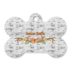 Floral Antler Bone Shaped Dog ID Tag - Large (Personalized)