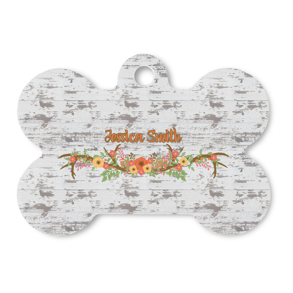 Custom Floral Antler Bone Shaped Dog ID Tag (Personalized)
