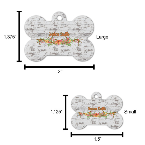 Floral Antler Bone Shaped Dog ID Tag - Large - Scale