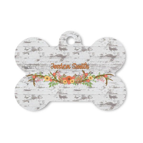 Custom Floral Antler Bone Shaped Dog ID Tag - Small (Personalized)