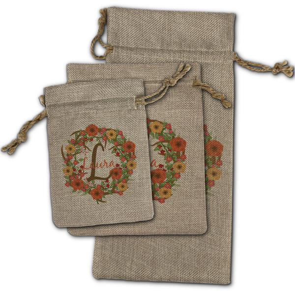 Floral Antler Burlap Gift Bags - (PARENT MAIN) All Three