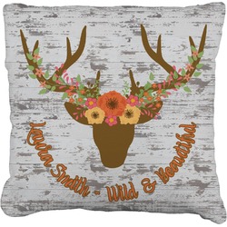 Floral Antler Faux-Linen Throw Pillow 16" (Personalized)
