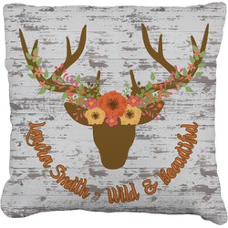 Floral Antler Faux-Linen Throw Pillow 18" (Personalized)