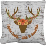 Floral Antler Faux-Linen Throw Pillow 20" (Personalized)