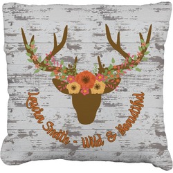 Floral Antler Faux-Linen Throw Pillow 20" (Personalized)