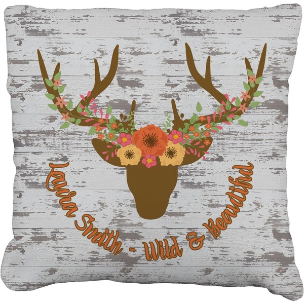 Custom Floral Antler Faux-Linen Throw Pillow 20" (Personalized)