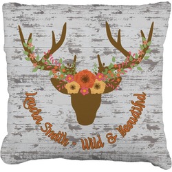 Floral Antler Faux-Linen Throw Pillow 26" (Personalized)