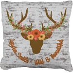 Floral Antler Faux-Linen Throw Pillow (Personalized)