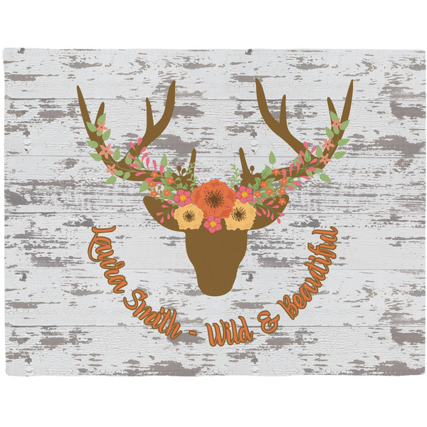 Custom Floral Antler Woven Fabric Placemat - Twill w/ Name or Text